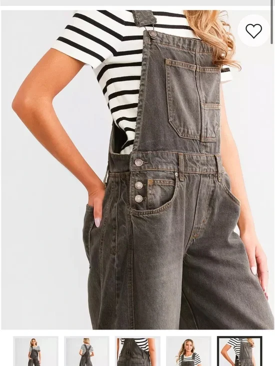 Free People Washed Black/Charcoal Denim Barrel Overalls - Picture 4 of 10